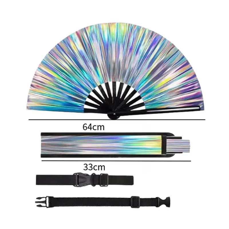 Großer Fächer 64cm Holograph mit Tasche