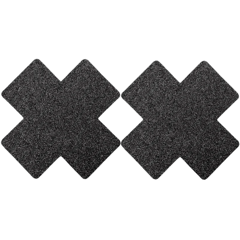 Glitzer Nippelpads Kreuz Schwarz