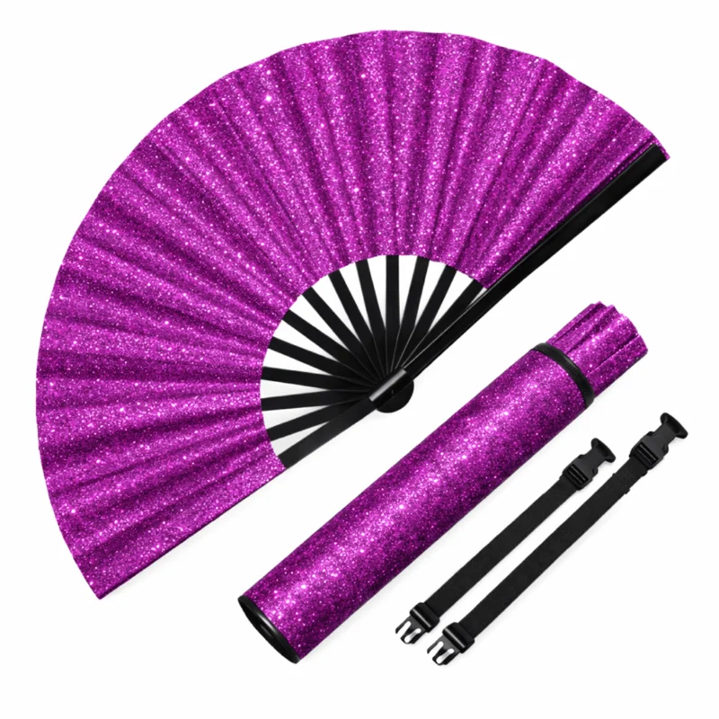 Großer Fächer 64 cm Glitter Lila mit Tasche