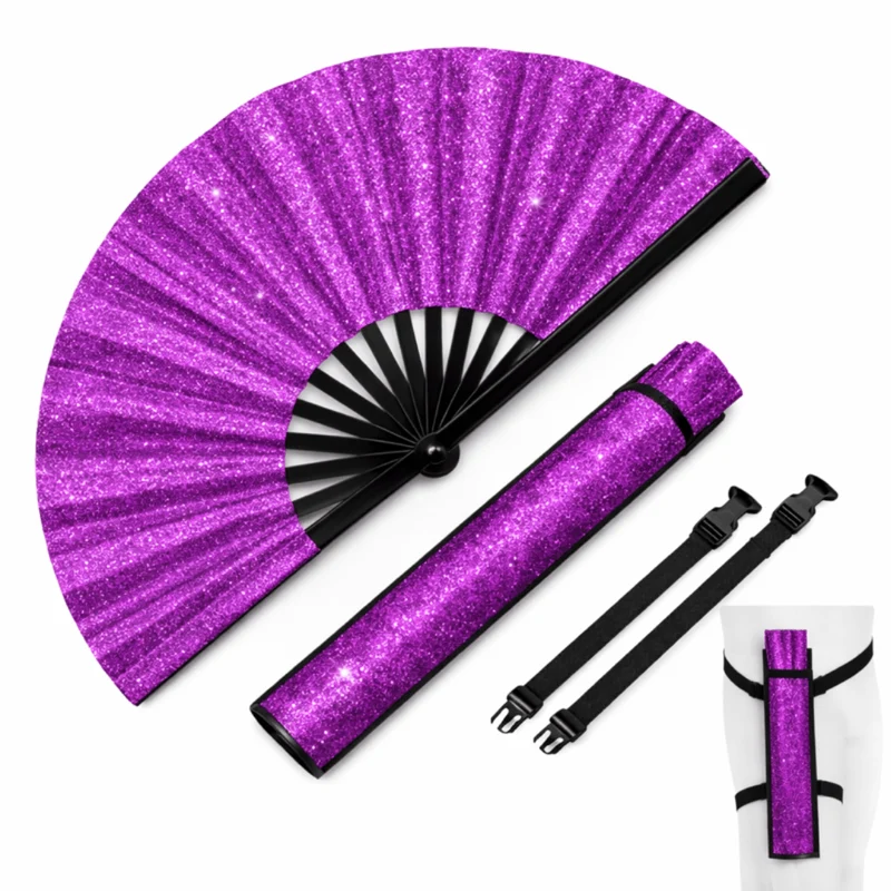 Großer Fächer 64 cm Glitter Lila mit Tasche