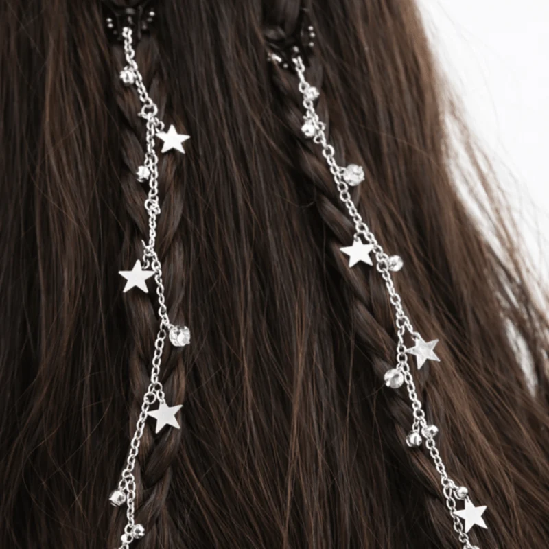Haarschmuck Kette zum Einflechten Glitter Sterne Silber
