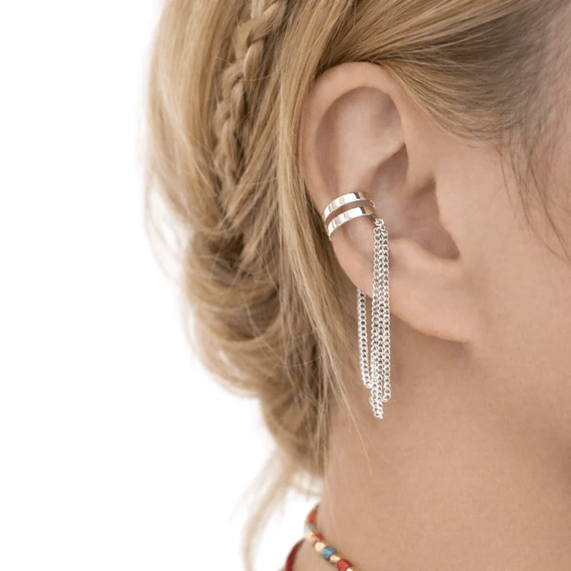 Ear Cuff Ohrschmuck mit Kette Silber