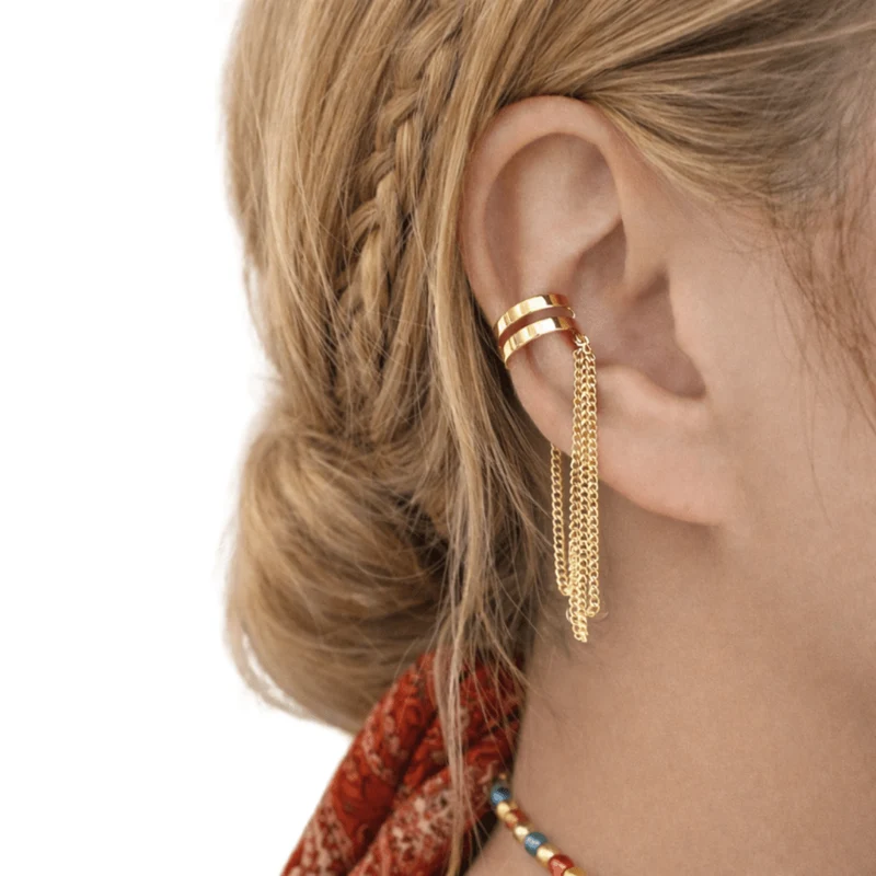 Ear Cuff Ohrschmuck mit Kette Gold