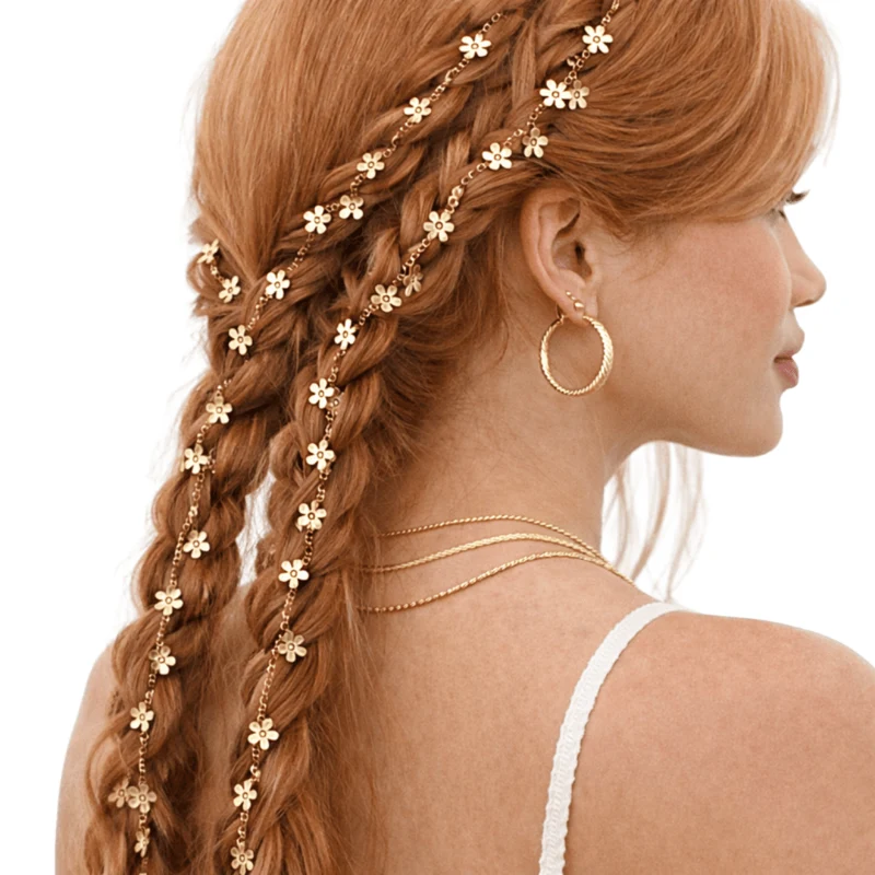 Haarschmuck Kette zum Einflechten Blumen Gold