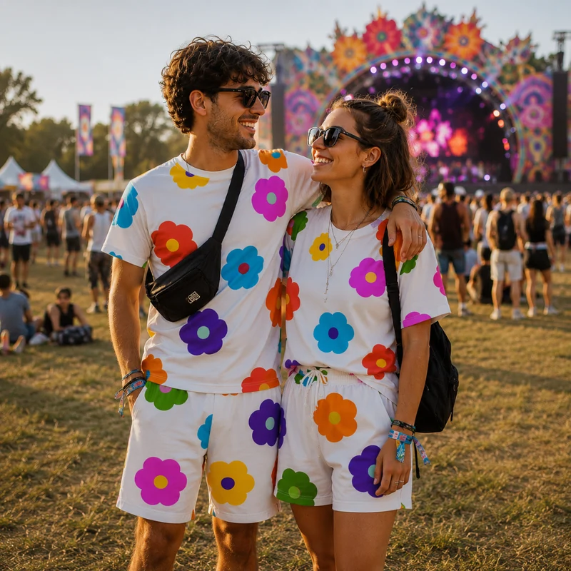 Festival Outfit Flower Pop Weiß 2-teilig