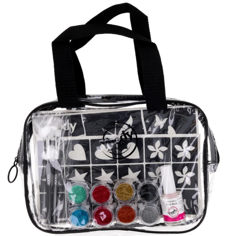 Party Set - Glitzertattooset mit 42 Schablonen & 8 Bioglitzer Farben