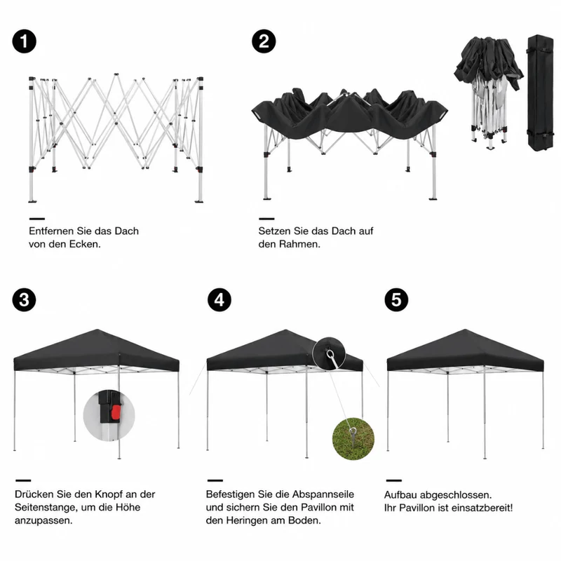 Faltpavillon 3x3 m Schwarz Pop Up