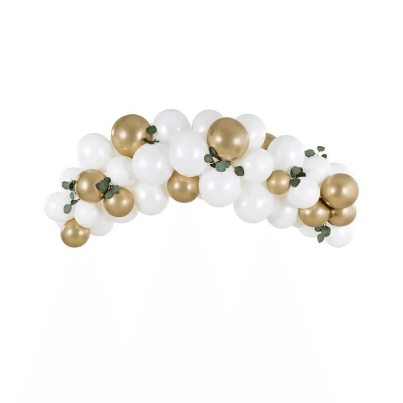 Ballongirlande Weiss, Gold, 200cm