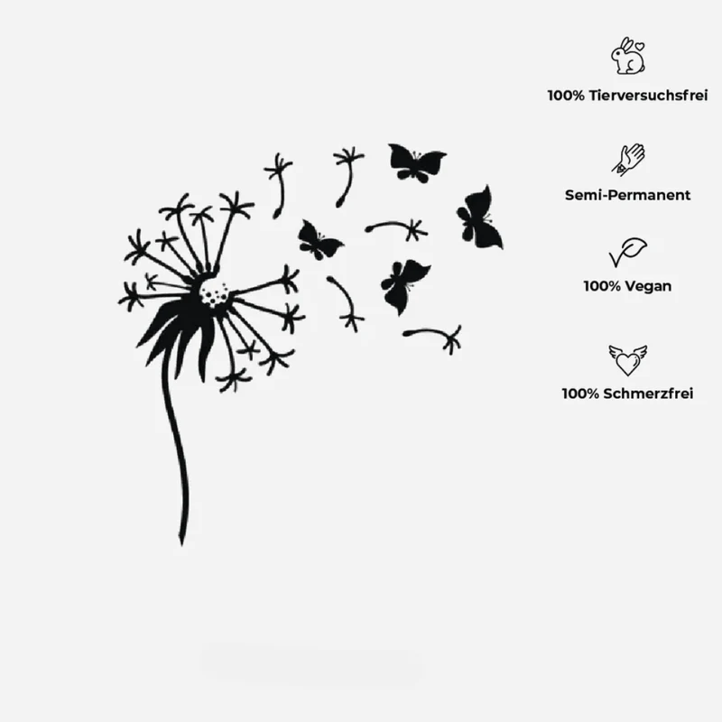 Schmetterling Pusteblume Tattoo Waterless