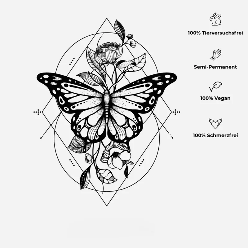 Schmetterling Pfingstrosen Tattoo Waterless
