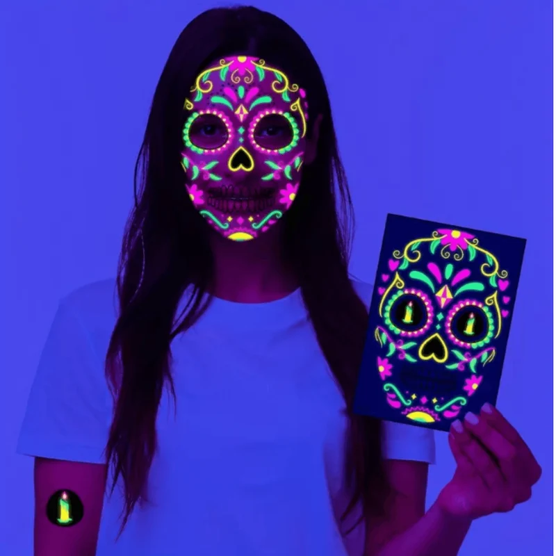 Neon-Zuckerschädel-Gesichtstattoos Aufkleber für Halloween