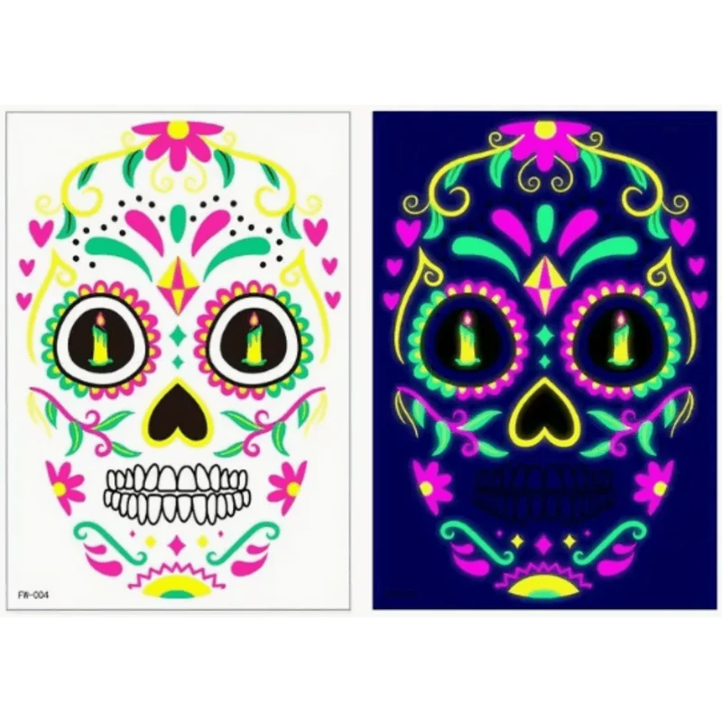 Neon-Zuckerschädel-Gesichtstattoos Aufkleber für Halloween