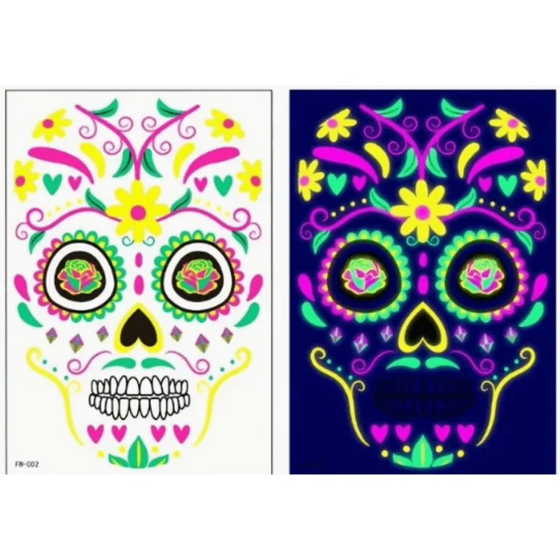 Neon-Zuckerschädel-Gesichtstattoos Aufkleber für Halloween