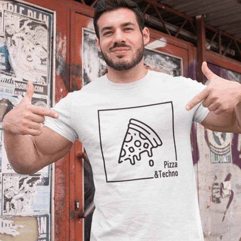 Pizza & Techno T-Shirt (schwarz oder weiß / unisex)