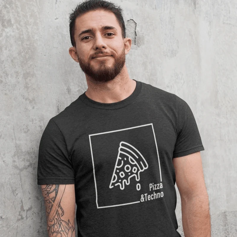 Pizza & Techno T-Shirt (schwarz oder weiß / unisex)