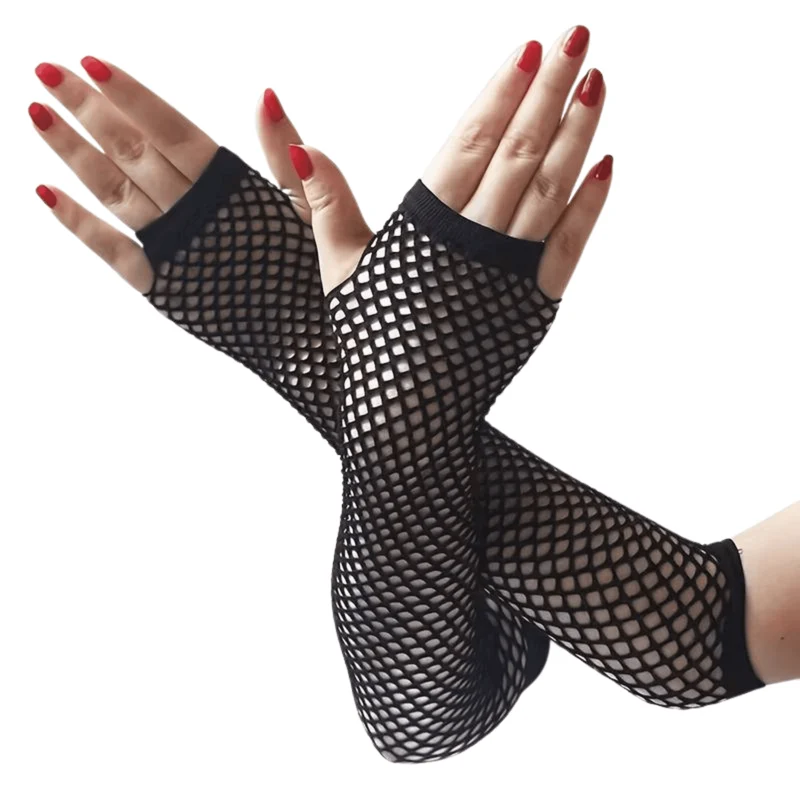 Lange Handschuhe Netz Optik in Grobstrick