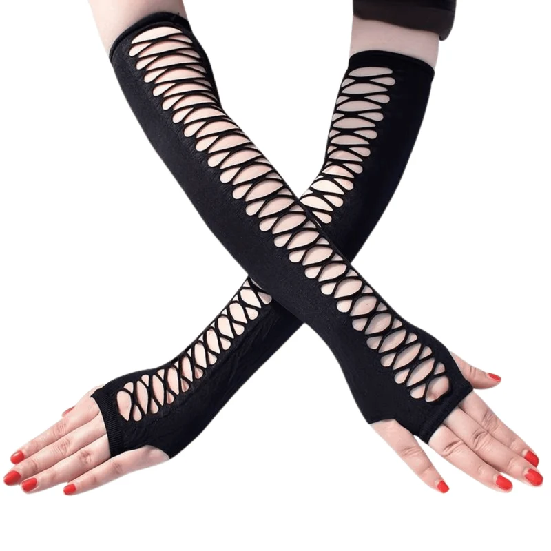 Fingerlose lange Handschuhe Netz Optik