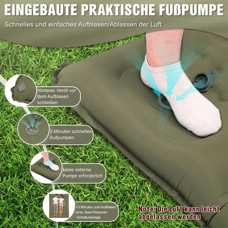 IEEILULU selbstaufblasende Camping Isomatte – 2 Personen 12cm Grün