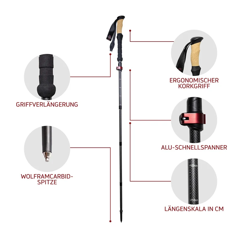 Rothwild Platzhirsch Carbon Wanderstöcke faltbar 105-125cm