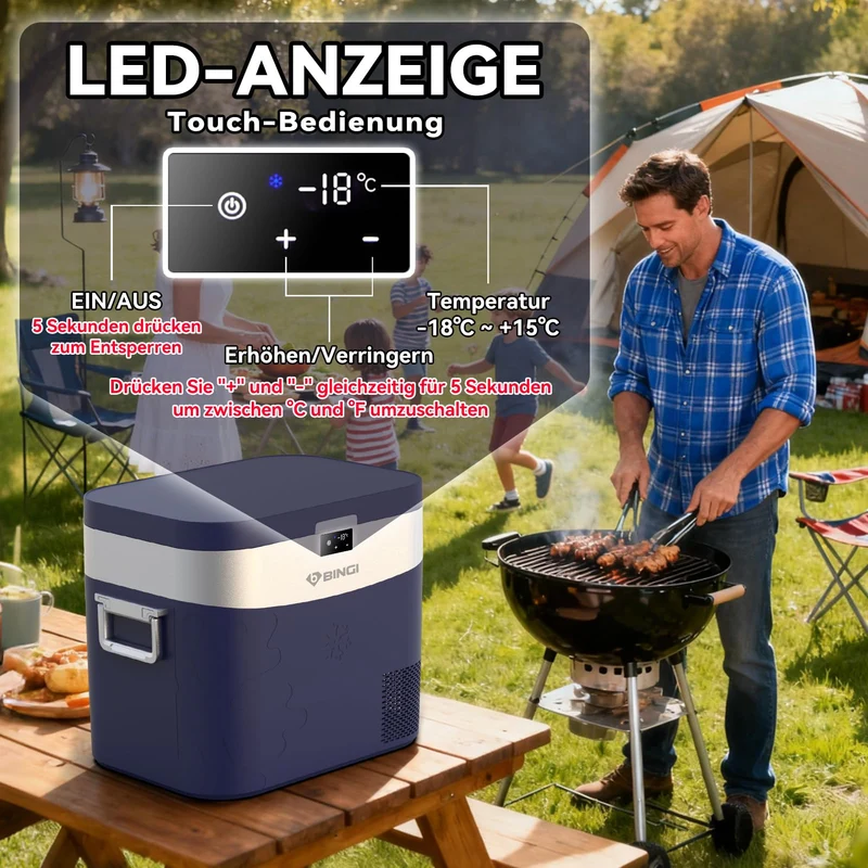 BINGI Kompressor Kühlbox 22L elektrisch für Auto, Camping und Zuhause