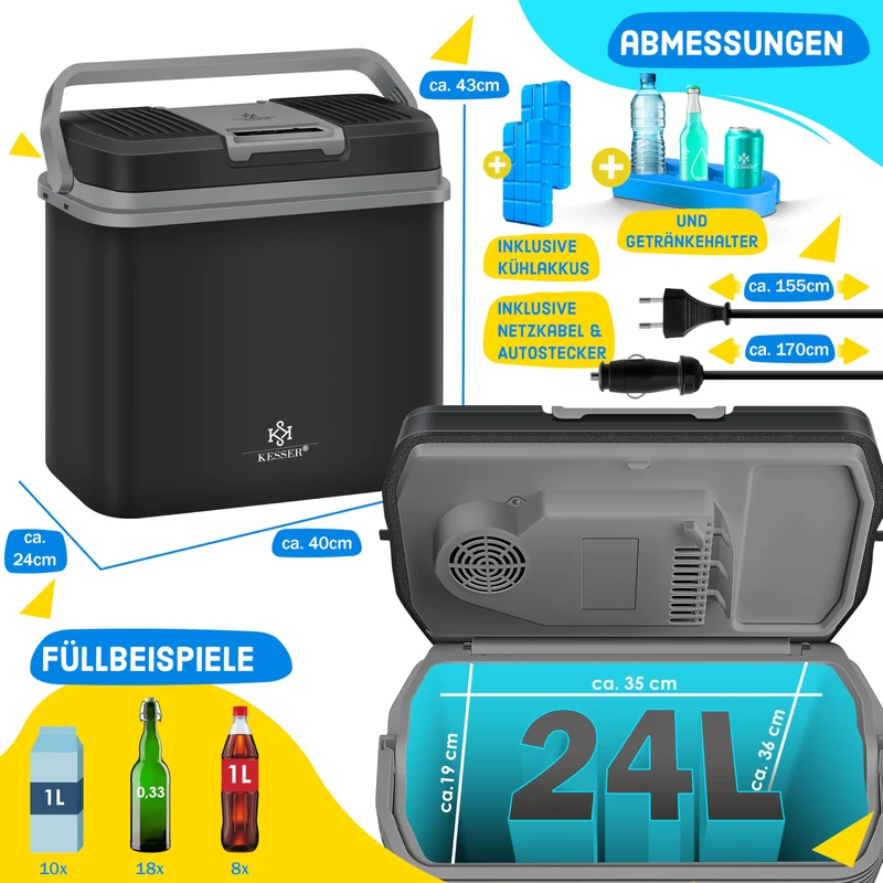KESSER Kühlbox 24 L thermoelektrisch kühlt & wärmt 12V/230V