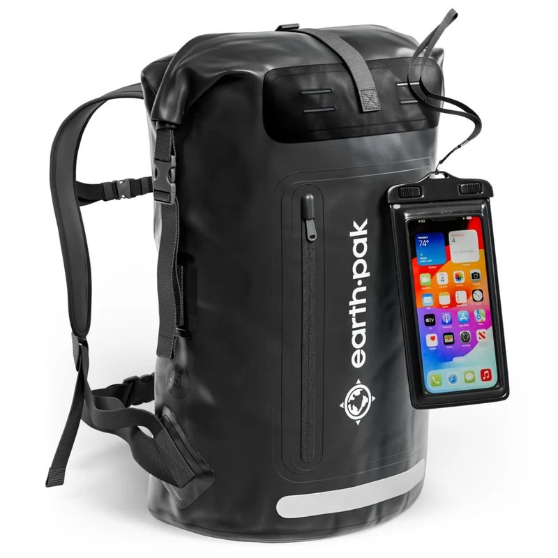 Earth Pak Summit wasserdichter Rucksack 55L schwarz inkl. Handyhülle