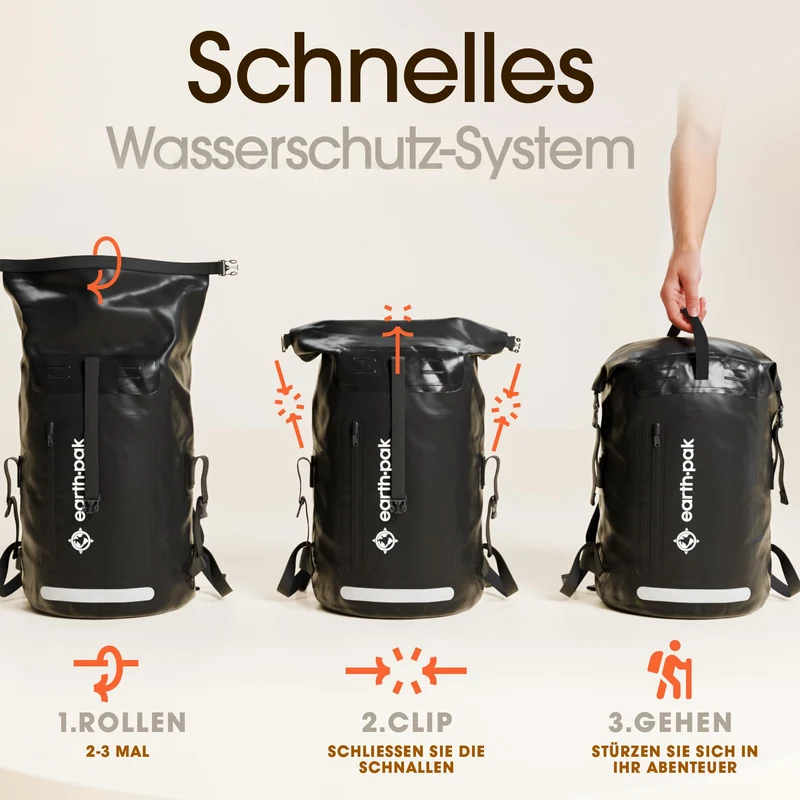 Earth Pak Summit wasserdichter Rucksack 55L schwarz inkl. Handyhülle