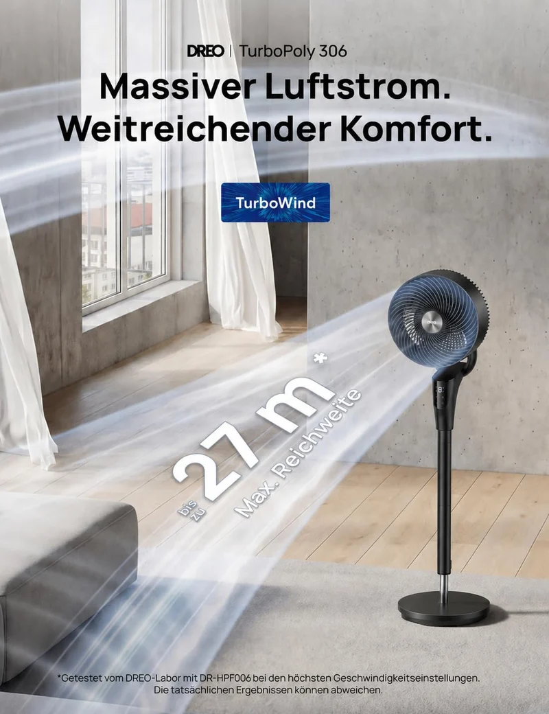 DREO PolyFan 353 Standventilator, 20 dB leise, 90° oszillierend