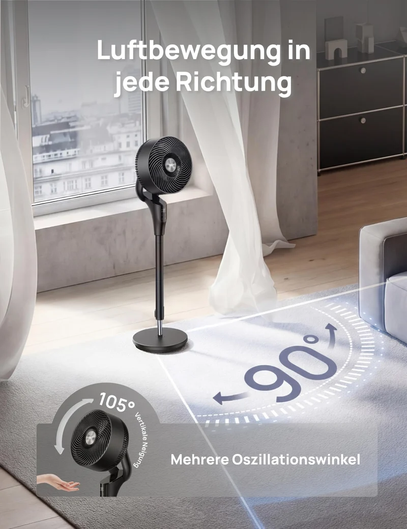 DREO PolyFan 353 Standventilator, 20 dB leise, 90° oszillierend