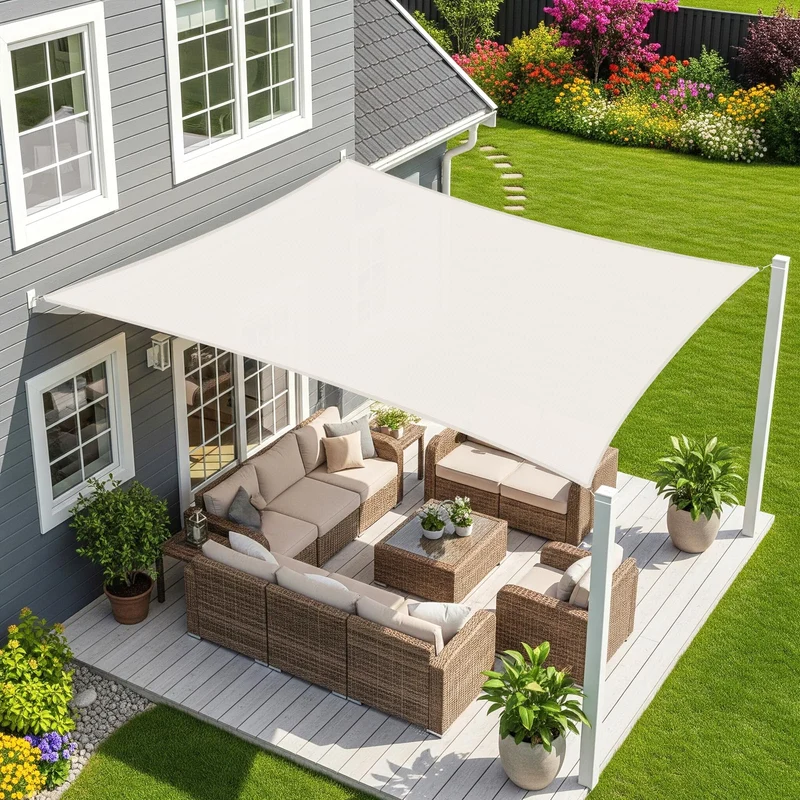 Sunnylaxx Sonnensegel 4x4 m Quadrat wasserdicht Creme 95% UV-Schutz