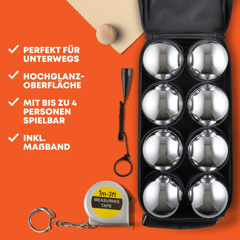 Puffin Boule Set – Petanque Spiel mit 8 Metall Kugeln