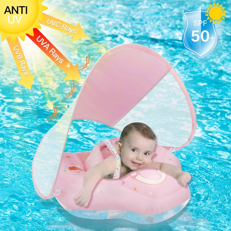 LOOWARTS Baby Schwimmring mit Sonnendach UPF 50+, 3–12 Monate