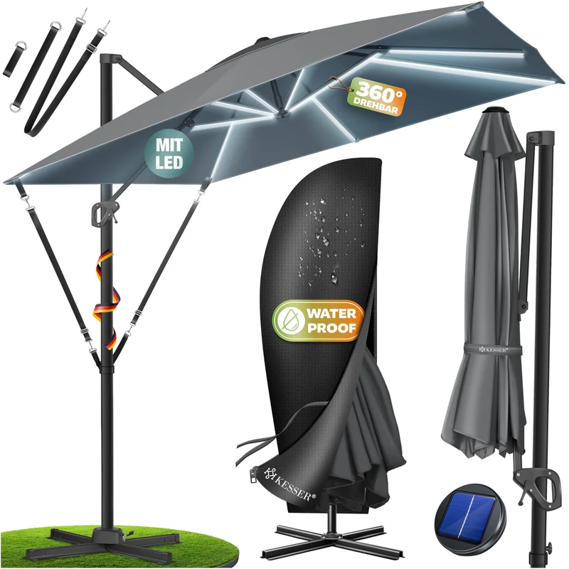 KESSER Sonnenschirm Ampelschirm SUN XL 300 x 300 cm, Anthrazit