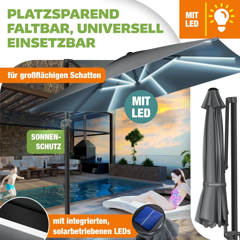 KESSER Sonnenschirm Ampelschirm SUN XL 300 x 300 cm, Anthrazit
