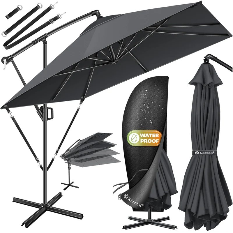 KESSER Sonnenschirm 250x250 cm Kurbelschirm mit UV-Schutz, Anthrazit