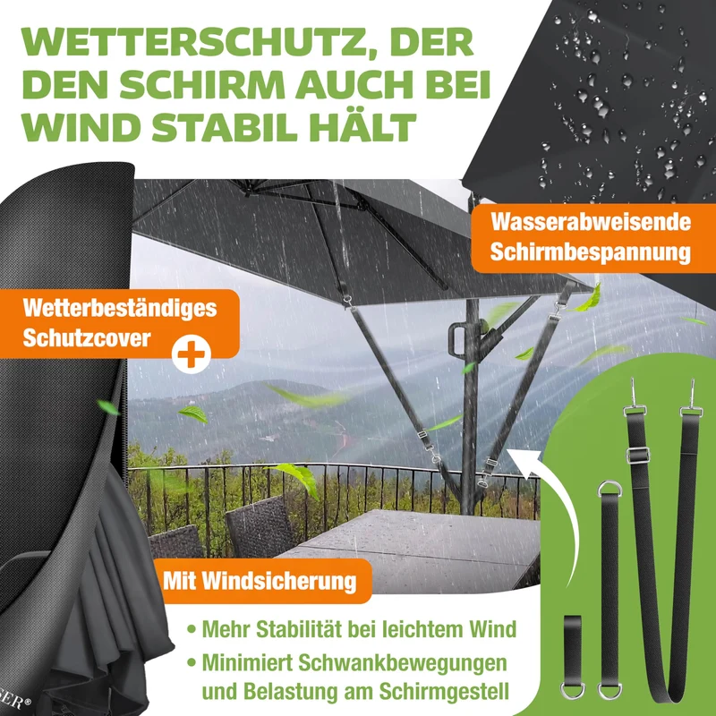 KESSER Sonnenschirm 250x250 cm Kurbelschirm mit UV-Schutz, Anthrazit