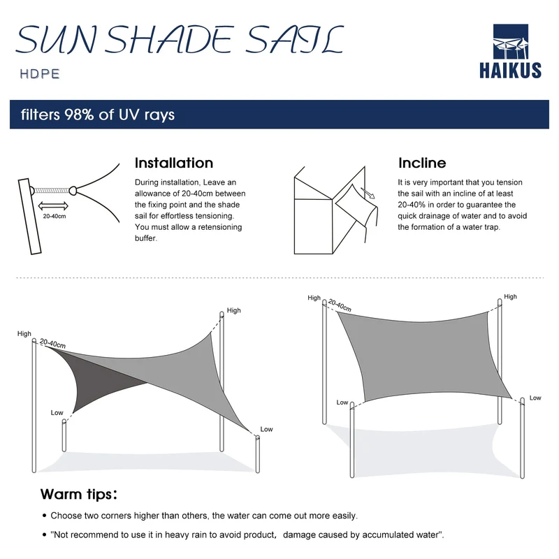 HAIKUS Sonnensegel 4x5 m rechteckig aus HDPE mit UV-Schutz, grau