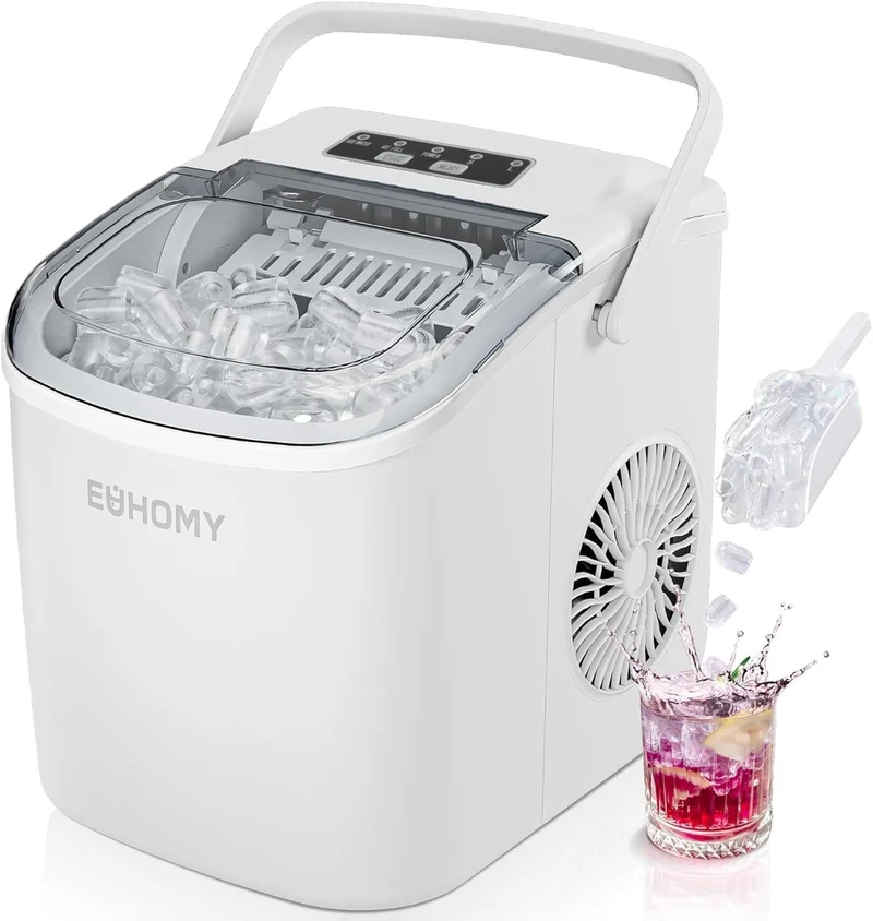 EUHOMY Eiswürfelmaschine, 9 Eiswürfel in 6 Minuten, 12 kg/Tag, weiss