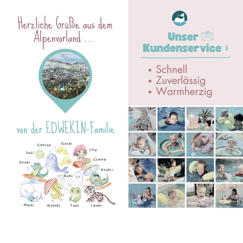 EDWEKIN Baby Schwimmring Leonie mit Eltern-Zugleine und UPF50+