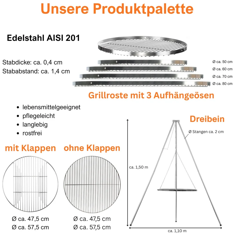 Brandsseller Grillrost Edelstahl AISI 201 Ø 60 cm rund
