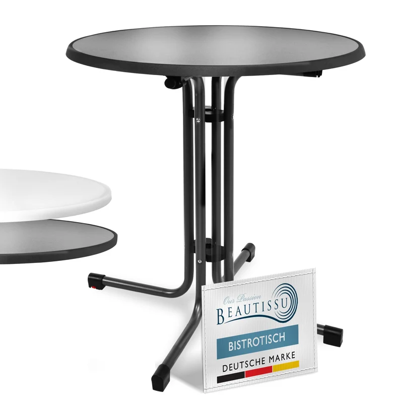 Beautissu Bistroni Bistrotisch rund Ø 80 cm klappbar schwarz