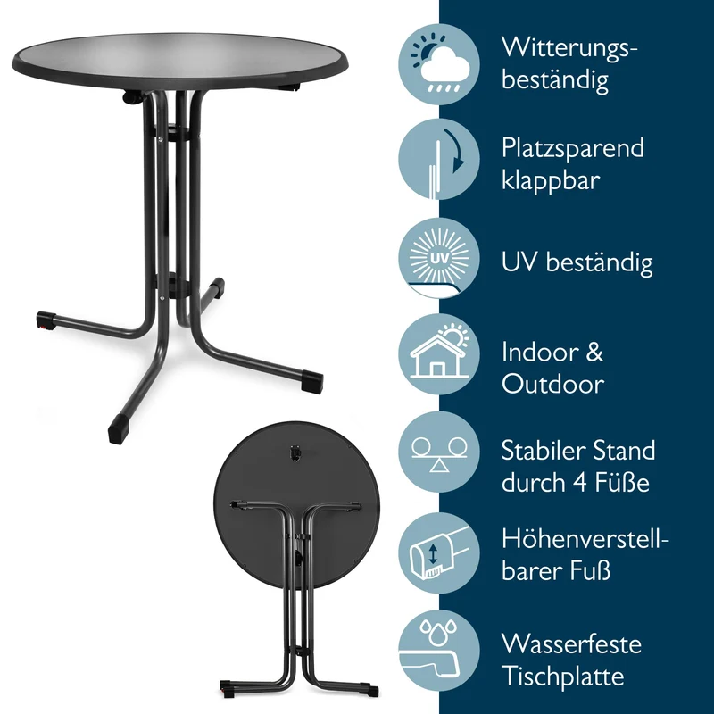 Beautissu Bistroni Bistrotisch rund Ø 80 cm klappbar schwarz