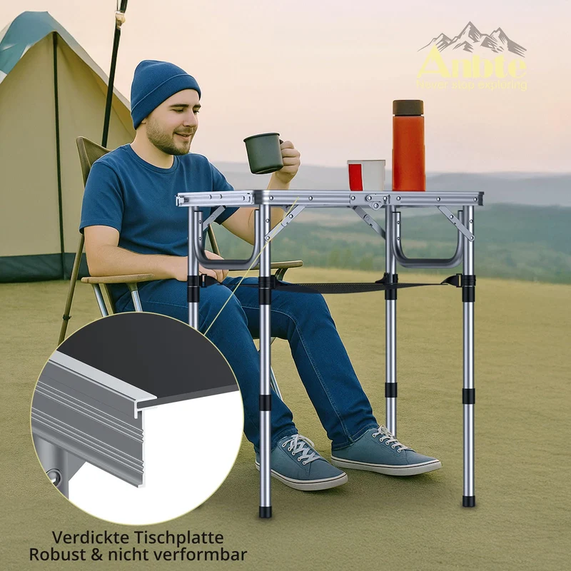 Anbte Campingtisch klappbar 60x40cm, höhenverstellbar, schwarz