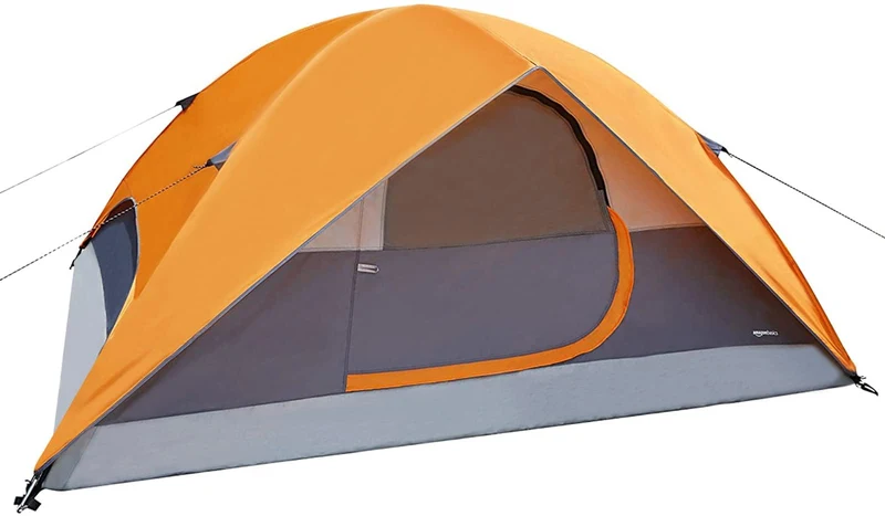 Amazon Basics Kuppelzelt für 4 Personen, wasserdicht, Orange/Grau