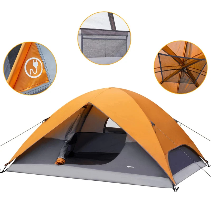Amazon Basics Kuppelzelt für 4 Personen, wasserdicht, Orange/Grau