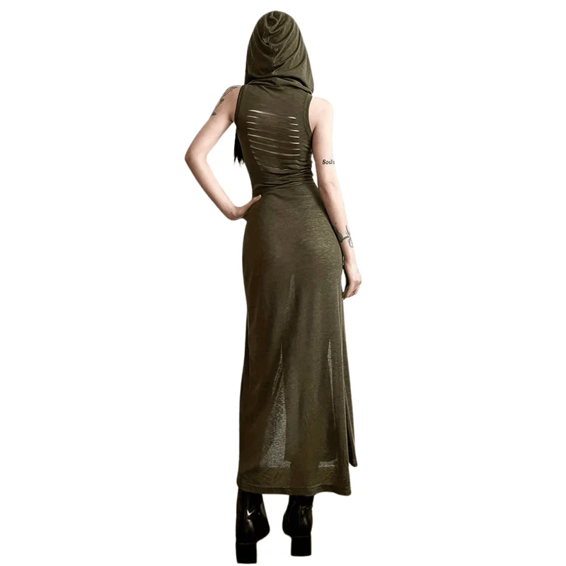 Halbtransparentes Kleid mit geteiltem Saum und Taillenbund
