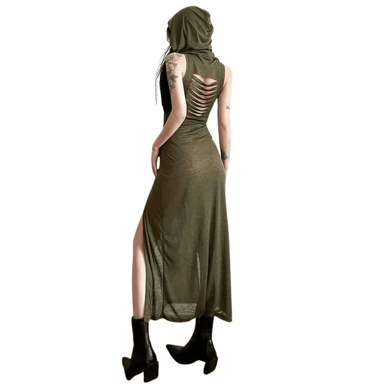 Halbtransparentes Kleid mit geteiltem Saum und Taillenbund