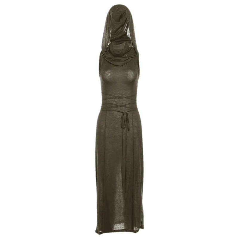 Halbtransparentes Kleid mit geteiltem Saum und Taillenbund