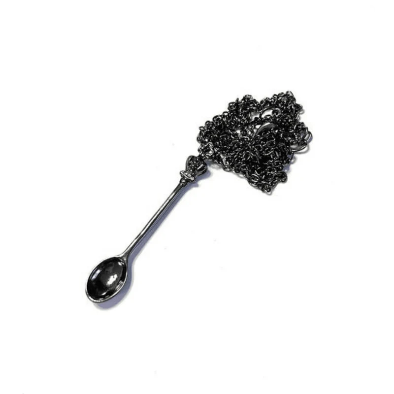 Mini Löffel Anhänger Charm mit Halskette in Schwarz