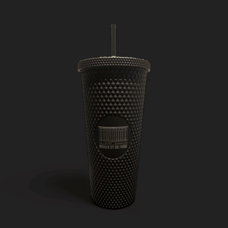 Black Berghain Becher mit Strohhalm